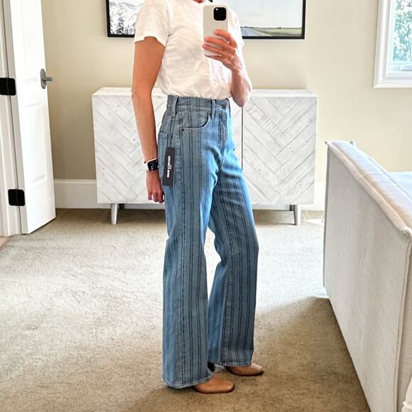 VERONICA BEARD Crosbie Striped Loafer Length Wide Leg Jean 26 - Picture 4 of 11